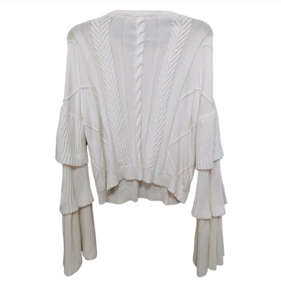 Endless Rose White Cable Knit Tiered Bell-Sleeve Sweater Women's Size Small S - Picture 7 of 12